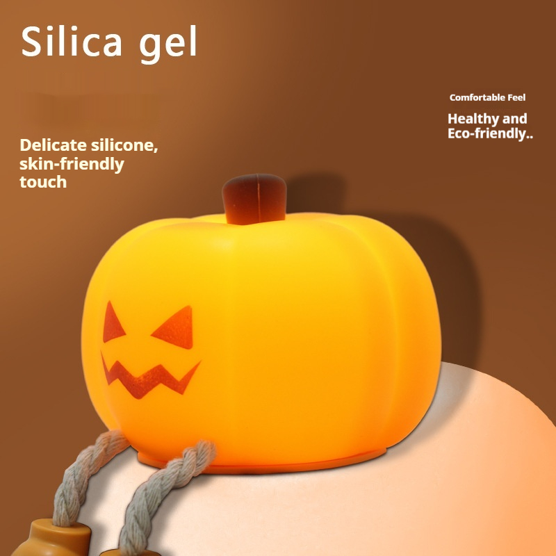 Halloween Pumpkin Night Light – Cute Soft Silicone, Touch Dimmable & Rechargeable